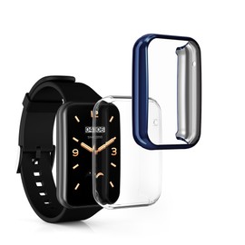 kwmobile Case Compatible with Xiaomi Mi Band 7 Pro Case - 2X TPU Silicone Fitness Tracker Cover - Transparent/Dark Blue