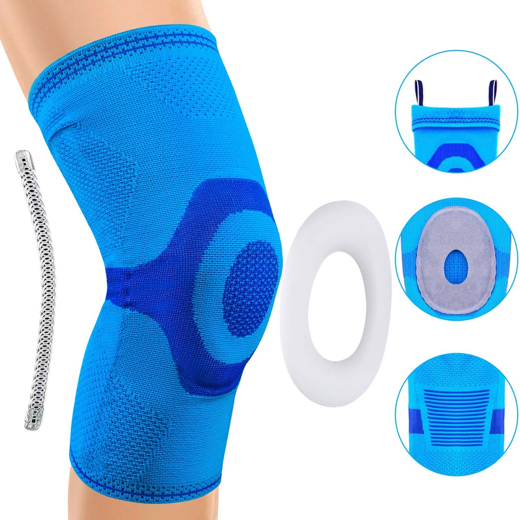 ASOONYUM Knee Compression Sleeve -Knee Brace with Side Stabilizers & Patella Gel Pads for Knee Support. Arthritis, Meniscus Tear, Joint Pain Relief & Sports Injury Recovery-Single