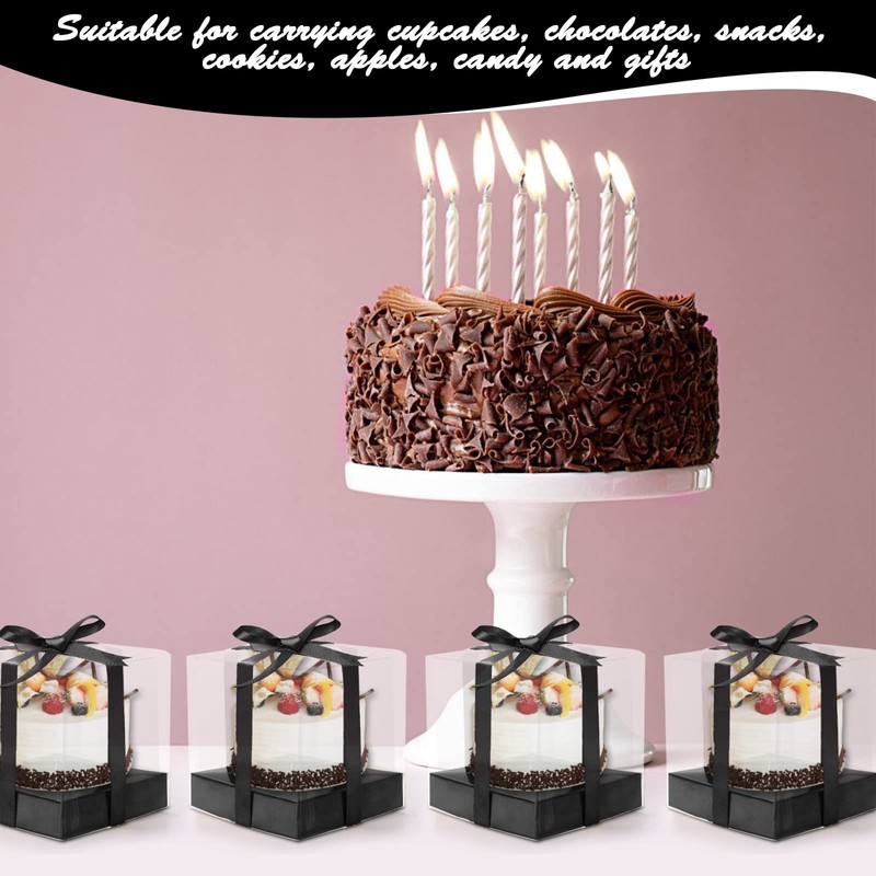 Anglecai 12 Pack Clear Plastic Cupcake Boxes, 3.5 Inch Black