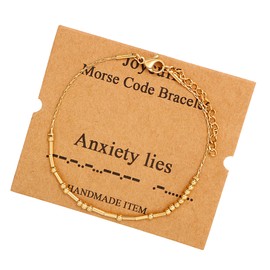 JoycuFF Anxiety Lies Morse Code Bracelets for Women Inspirational Birthday Mother's Day Christmas Gifts for Friend Mom Sister Daughter Courage Gold Beaded Bracelet for Her Jewelry