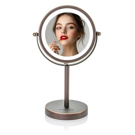 Ovente MLT60ABZ1X7X Espejo de Tocador Iluminado 7X 360° Doble Cara Bronce