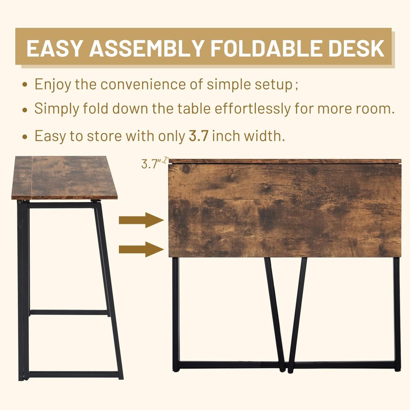 FurnitureR Folding Writing Desk, 31.5 Inches Foldable Home Office Desk,