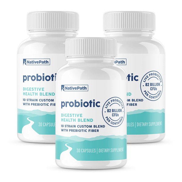 NativePath Daily Probiotic, 10-Strain Custom Blend Probiotics Supplement for Men and Women, 82 Billion CFUs - 90 Count
