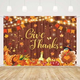 MEHOFOND 7x5ft Happy Thanksgiving Backdrop Give Thanks Banner Autumn Fall Pumpkin Harvest Rustic Wooden Background Thanksful Turkey Festival Party Decorations Photobooth Props
