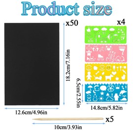 59-Piece Rainbow Scratch Art Kit for Kids - 50 Sheets Scratch Paper, 5 Wooden Stylus Pens, 4 Drawing Templates - Perfect for DIY Crafts, Birthday Parties & Classroom Activities ﻿