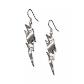 Real Metal Lightning Bolt Earrings Polished Silver Dangle #986