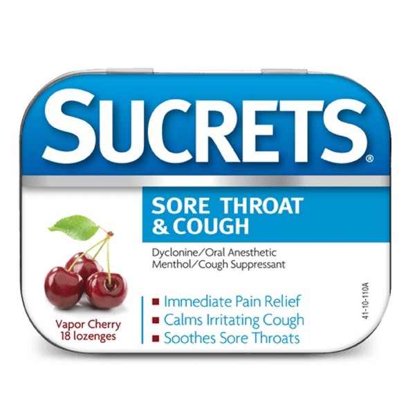 Sucrets Complete Sore Throat & Cough Suppressant Lozenges Vapor Cherry, 18 ct