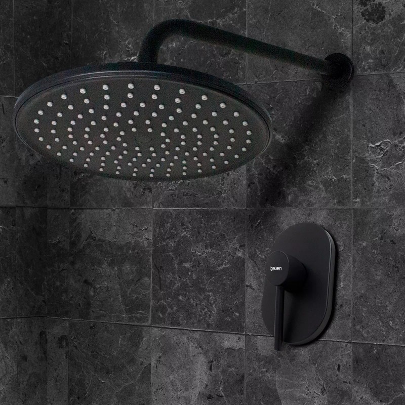 Bauen Kit Regadera Redonda 20cm Monomando Y Brazo 50cm Negro