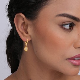 Charmsy 925 Sterling Silver 14K Gold-Plated Hanging Square Zirconia Leverback Earrings for Women