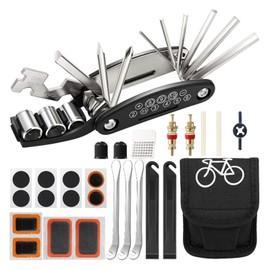 Bike Repair Kit, 16-in-1 Bike Multi Tool with Tyre Levers & Pre-Glued Patches, Portable Bicycle Puncture Tire Repair Tool Kit for Mountain Bikes, Road Bikes & Commuter