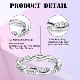 Chriscoco 925 Sterling Silver Ring for Women Girls Cubic Zirconia Silver Thumb Ring Eternity Ring Engagement Ring Anniversary Wedding Promise Ring