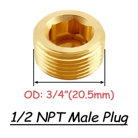 Uenede 4PCS Brass 1/2 Inch NPT Plug Inter Hex 1/2" NPT Male Thread Socket Pipe End Plugs Fitting for Water/Oil/Gas