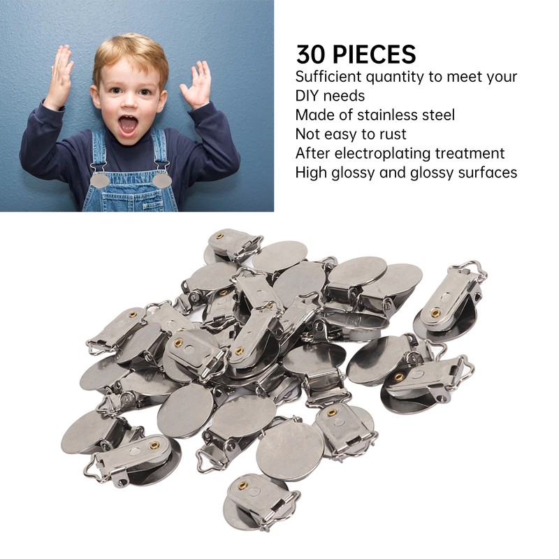 30pcs Metal Round Pacifier Clips for Toddler Rust Prevention Electroplated