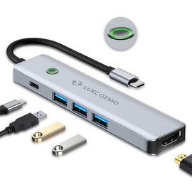 LUKCOZMO USB Hub 3.0，One Click Screen Projection/One Click Screen Rest MF Mac Usb Adapter, Great for Kids with Laptops for School, 4K HDMI USB Splitter 5 in 1 100W PD for MacBook/Pad Pro/Laptop/Phones