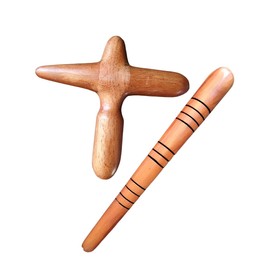 Wooden Pressure Point Set of 2 Cross & Stick Massage Sticks, Natural Material, Acupressure Rod, Foot Urn, Palm Size, Self Care