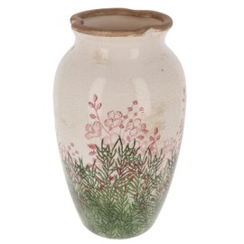 Shudehill Giftware Wild Garden Pretty Floral Pink & Green Design Vase With Neutral Background - Jug, Bouquet or Modern Shape (Frilly Top)