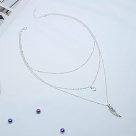 Yienate Boho Layered Angel Wing Pendant Choker Necklace Chain Delicate Rhinestone Pendant Statement Boho Charm Multilayer Necklace Jewellery for Women and Girls