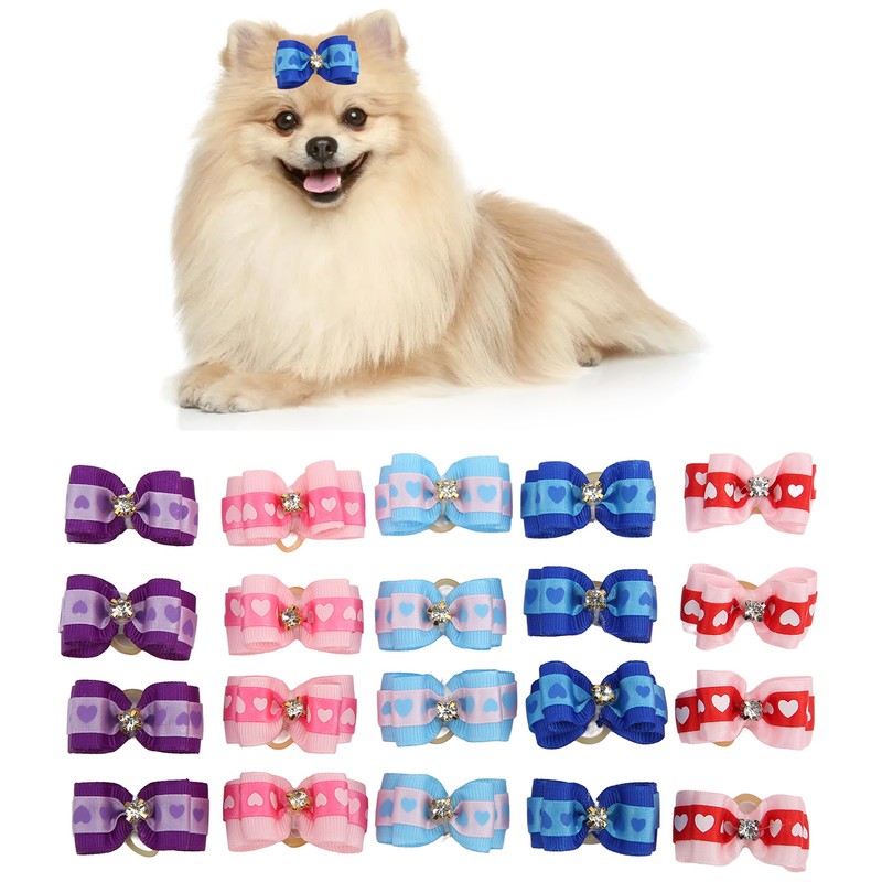 20pcs Pet Hair Bows Dog Grooming Bows with Rubber Bands