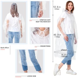 TUNCHMO Disposable Rain Ponchos for Adults 4 Pack-50% Thicker Emergency Ponchos Waterproof for Women and Men with Sleeves and Drawstring Hood