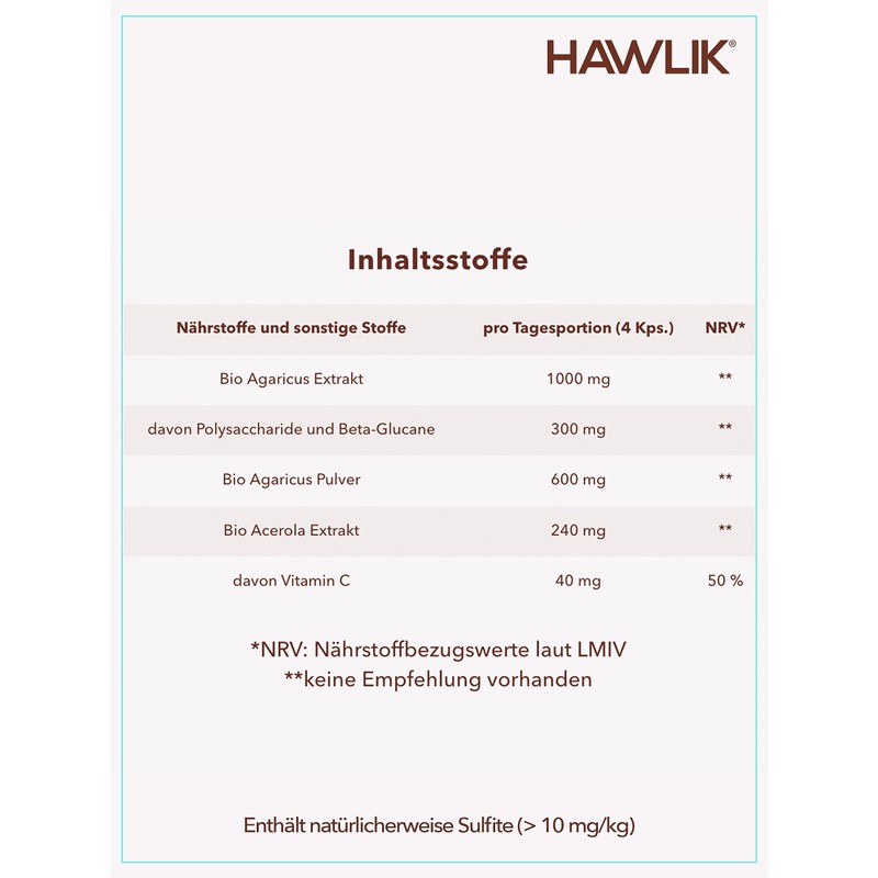 HAWLIK Vital Mushrooms Organic Agaricus Extract + Powder Capsules -
