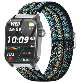 Compatible with TRAUSI Smart Watches Bands, Quick Release Stretch Elastics Nylon Adjustable Replacement Strap Accessories for Men & Women Compatible with TRAUSI TG08 1.83" HD Smart Watches (Bluesky, 22mm size band)