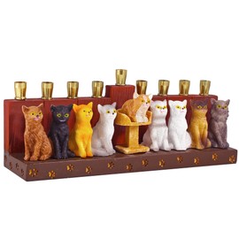 Aviv Judaica Hanukka Cat Menorah - 3D Sculptured Cats and Paw Prints on Menorahs Base Cats Themed Children Teens or Adults Collectible Hanukkiah Minorah- Fits Standard Chanukah Candles