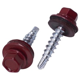 SKIR'CO (Pack of 50) Roofing Bolts, Hex Head 4.8 x 25 mm, Painted Self Drilling Screws with EPDM Washers (Red RAL 3005)