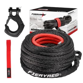 FIERYRED 3/8inch 92FT 23809 LBS Synthetic Winch Rope Cable Kit with Forged Hook and Strap, Winch Line Replacement for 12000-16000LBS Winch 4WD Off-Road Vehicle Jeep Truck SUV