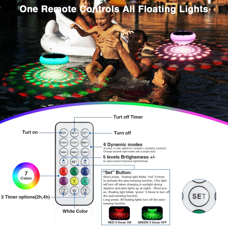 QOLNBY 2-in-1 Solar Powered USB Rechargeable Floating Pool Lights, 6.69