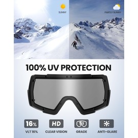 SNOWER Ski Goggles – Anti-Fog, HD OTG Snow Goggles with UV403 Protection, Snowboard Goggles for Men, Women, and Youth
