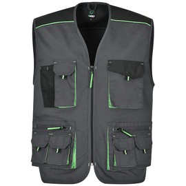 BWOLF Brave Multifunctional Work Vest Men's Work Vest Multi Pockets with Zip + Reinforced with Polyester Oxford 600D, Grey/Green