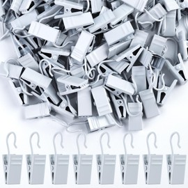 Teenitor 100 Pack White Curtain Clips Curtain Hooks, Stainless Steel Small Clips for Hanging Curtains, Outdoor String Lights, Art Craft Display, White