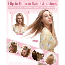 SLEEKALON Clip in Hair Extensions Real Human Hair Remy #1B Natural Black - 18 Inch 70 Gram 8 Pcs Invisible Full Head Weft Straight