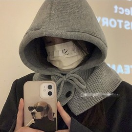 Knit Balaclava Hood Warmer Hat DS-5028 Gray/FREE