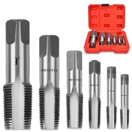 6 Piece NPT Thread Forming Taps, Pipe Taps Set, High-Speed Steel Drill Bits for Cleaning or Re-Thread Damaged or Jam Pipe Threads, Size 1/8", 1/4", 3/8", 1/2", 3/4" 1" in Storage Box