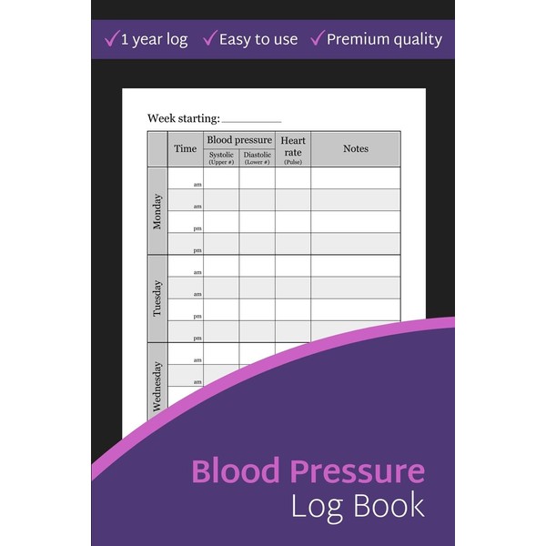 Blood Pressure Log Book: Spacious 2-Page Side-By-Side Format Tracking Journal,
