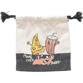 Packable Drawstring Pouch, Small Items, Travel, Inner Bag, Approx. 6.3 x 6.7 inches (16 x 17 cm), Pizza & Cola, Black, Black 76387