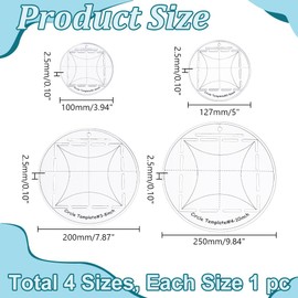 HOBBIESAY 4 Stück Kreis Quiltschablone 10/12/20/25cm Rundes Kreislineal Aus Acryl Durchsichtiges Rundes Nählineal Set Unverzichtbares Quiltzubehör Zum Schneiden von Mustern Und Nähen von Layer