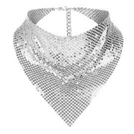 MioCloth Shiny Sequin Metal Scarf Chain for Women Carnival Party Sparkle Neck Scarf Shawl Neckerchief for Nightclub Costume
