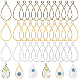 Gartful 30PCS Open Bezels for Resin, Geometric Hollow Frame Pendants Bezels with 100pcs Jump Rings, Resin Jewelry Making for Necklace, Bracelet, Earring, Keychain, Water Drop Shape