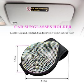 NYTKL Bling Sunglass Holder for Car Visor, Magnetic Leather Rhinestones Eyeglass Hanger Ticket Card Clip, Auto Visor Sparkling Sunglasses Mount Glasses Organizer for Women Girls (Black & Colorful)