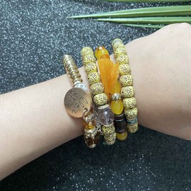 Carufin Crystal Multilayer Turquoise Bracelets Boho Beaded Tassel Elasticity Bracelet Hand Accessories Jewelry for Women and Men (Yellow)