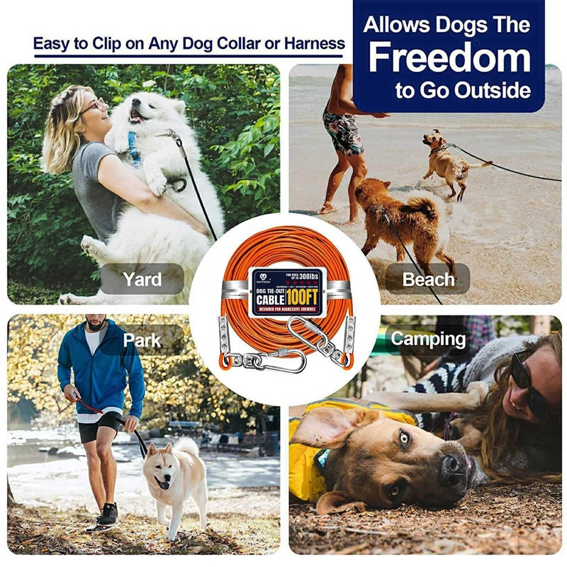 Tie Out Cable for Dogs Up to 300lbs,100ft Extra Strong