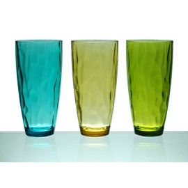 QG 23 oz Set of 6 Acrylic Plastic Iced Tea Cup Glass Tumbler in 3 Assorted Colors