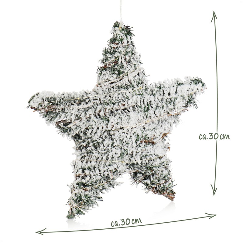 com-four® Artificial Christmas Star Snowed with Lighting and Timer, Star