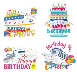 Birthday Cruise Door Decorations Magnetic - 4 Pcs Large Colorful Happy Birthday Cruise Door Ship Magnetic Decorations Balloons Funny Patterns for Cabin Door Stateroom Party Fridge Decor