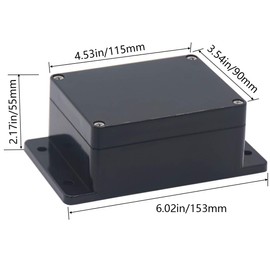 Otdorpatio Junction Box IP65 Waterproof ABS Plastic Electrical Project Case Power Junction Boxes, Project Box with Fixed Ear Black 4.53x3.54 x2.17 inch (115 x 90 x55 mm)