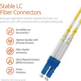 BEYONDTECH LC to SC Fiber Patch Cable Single Mode Duplex - 2m (6.56ft) - 9/125um OS1 LSZH PureOptics Cable Series