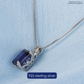 Emerald Cut Birthstone Necklace for Women 925 Sterling Silver Green Emerald Necklace 18 Inch Chain Spring Ring Clasp 8x6mm Gemstone May Emerald Jewelry Pendant Necklace by Nicole Miller Fine Jewelry