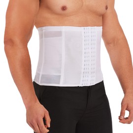 MISS MOLY Waist Trainer for Men Corset with Steel Bones Stomach Belt Waist Trimmer Belly Girdle for Fitness Body Shaper with Hooks White XL